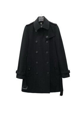 Burberry Black Wool Double-Breasted Belted Coat
